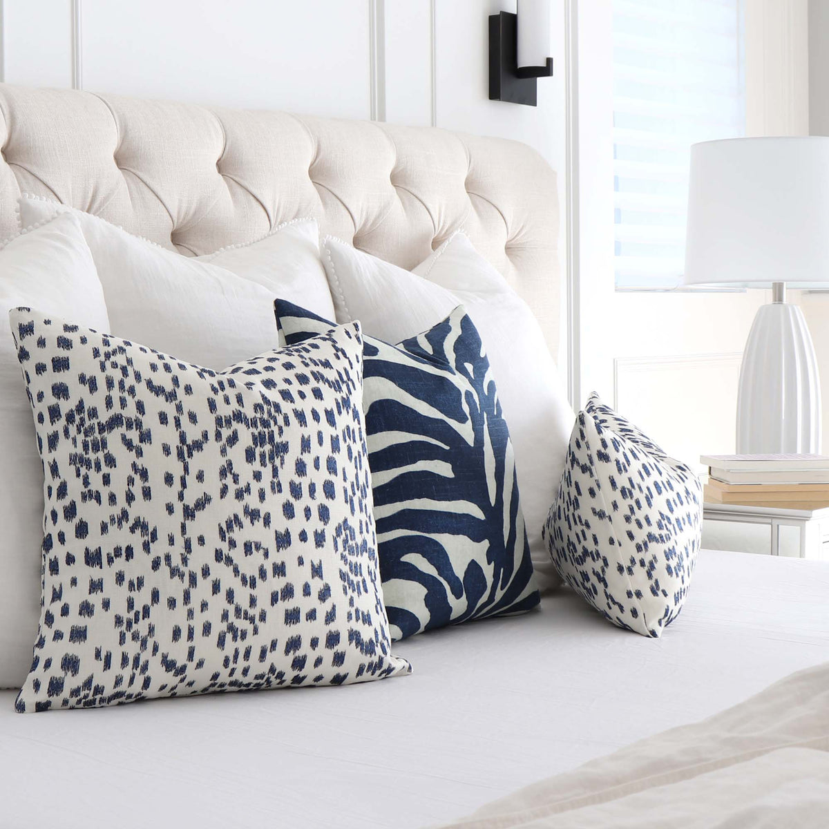 Les Touches Embroidered Indigo Pillow Cover