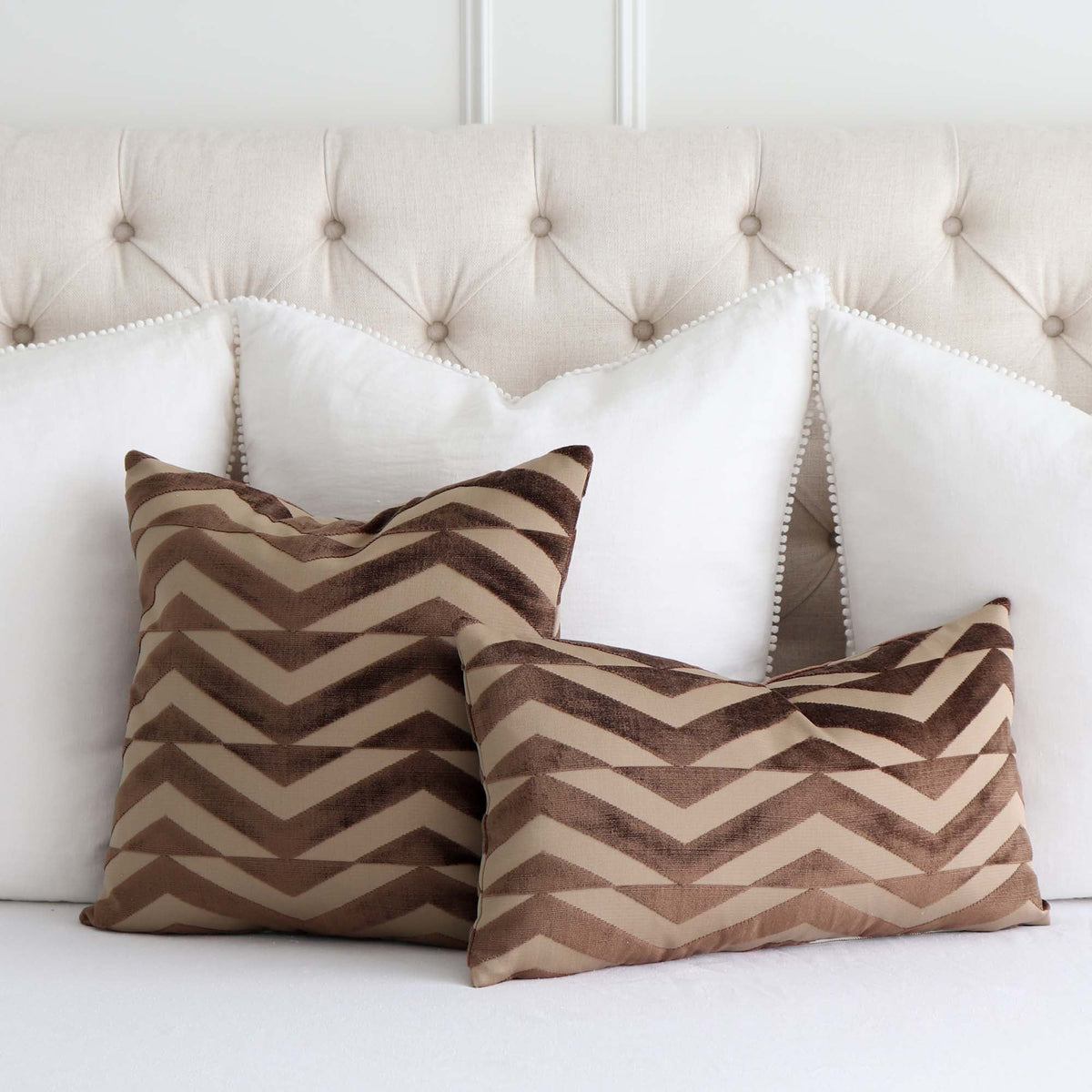 Broken Chevron Brown on Camel Velvet Pillow Cover