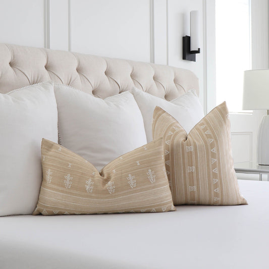 Nima Embroidered Tan Pillow Cover