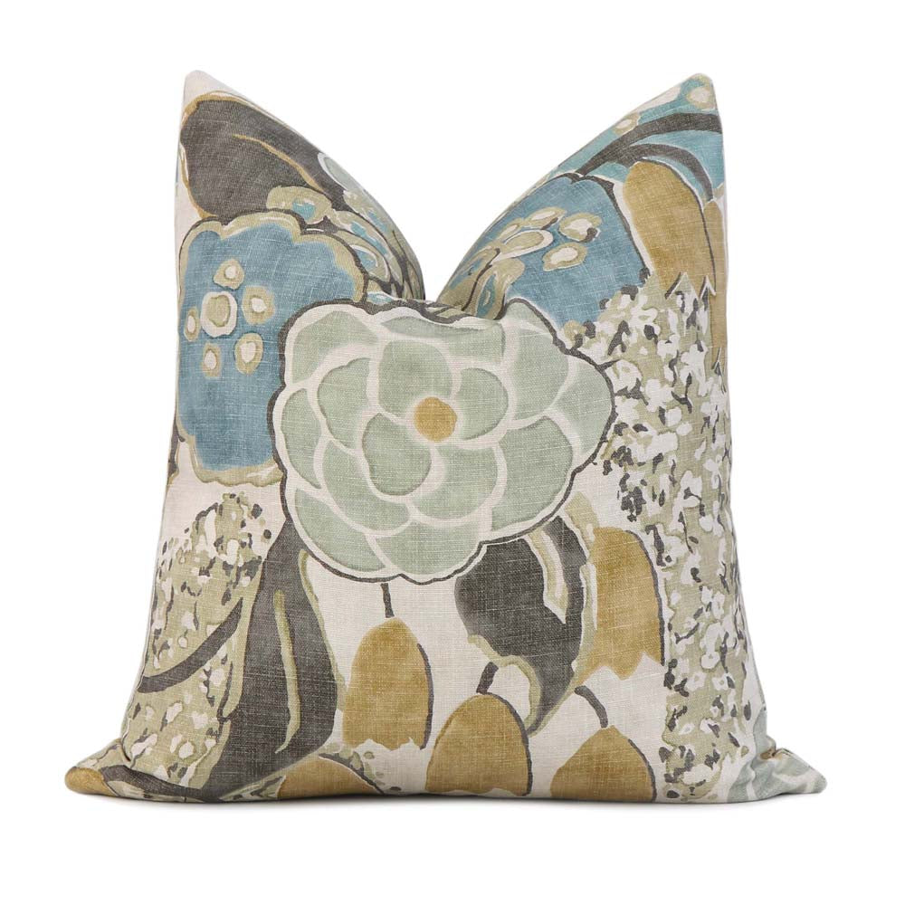 Laura Floral Sage and Gold Pillow Cover
