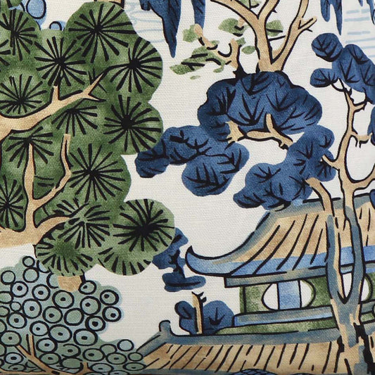 Asian Scenic Blue and Green / 4x4 inch Fabric Swatch