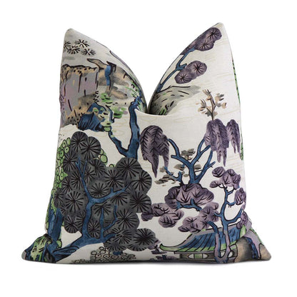 Asian Scenic Purple and Blue Pillow Cover