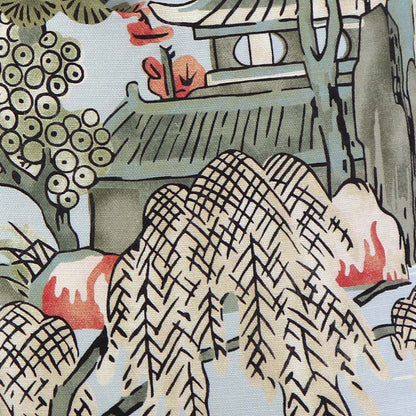 Asian Scenic Robin's Egg / 4x4 inch Fabric Swatch
